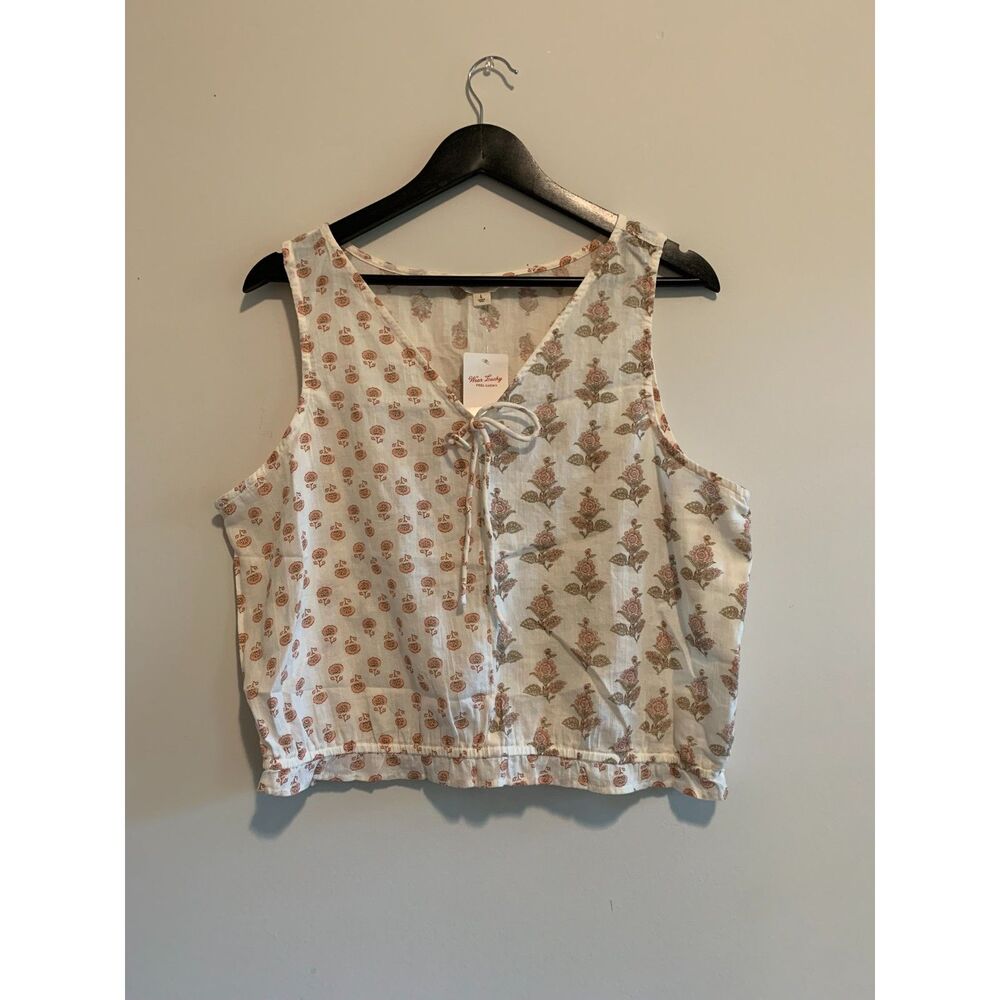 NWT Lucky Brand Floral‎ Sleeveless Tunic Tank Top with Bow Detail Women's Size L